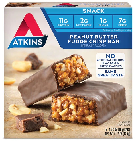 Barra Atkins Day Break Peanut Butter Fudge Crisp - 5 Barras Sabor Pasta de Amendoim e Chocolate