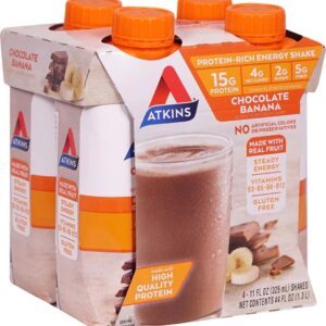Atkins RTD Energy Shake Chocolate Banana 4 Garrafas - Sabor Delicioso e Nutrição Completa