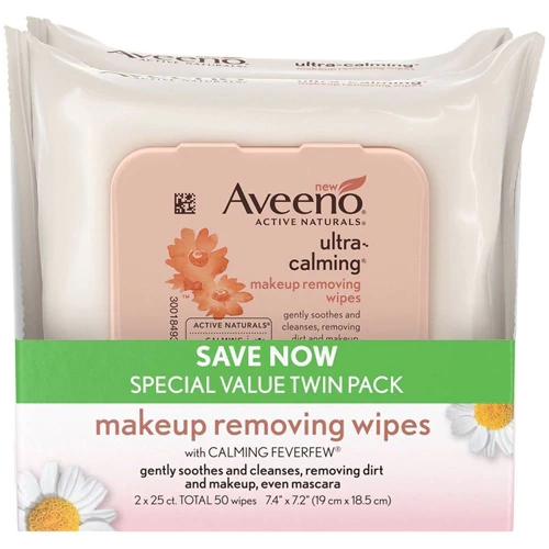 Lenços Demaquilantes Aveeno Active Naturals Ultra-Calmantes - 50 Lenços (2 Pacotes de 25)