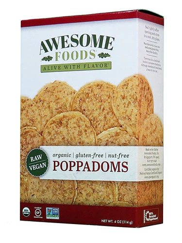 Awesome Foods Poppadoms Orgânicos Cru: 113g - Sem Glúten e Crujentes