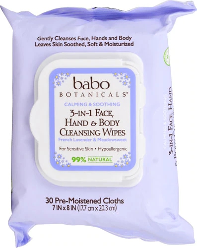 Lenços Umedecidos 3 em 1 Babo Botanicals Lavanda Francesa e Meadowsweet - 30 Unidades