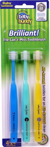 Escova de Dentes Baby Buddy Brilliant 3 Unidades - Azul, Menta, Amarelo para Bebês
