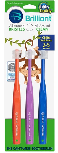 Kit 3 Escovas de Dente Infantil Baby Buddy Brilliant - Cores Vibrantes