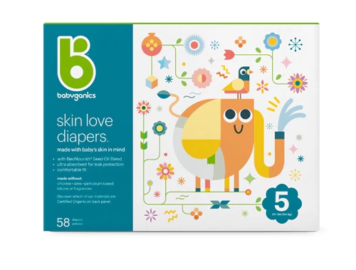 Fraldas Babyganics Skin Love Tamanho 5 - Pacote com 58 Unidades - Pele Sensível