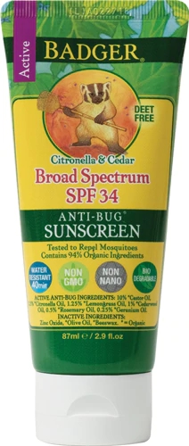 Protetor Solar Natural Badger Citronella e Cedro FPS 34 Repelente de Insetos 82g
