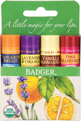 Kit com 4 Bálsamos Labiais Badger - Hidratação Natural (4 x 4.2g)