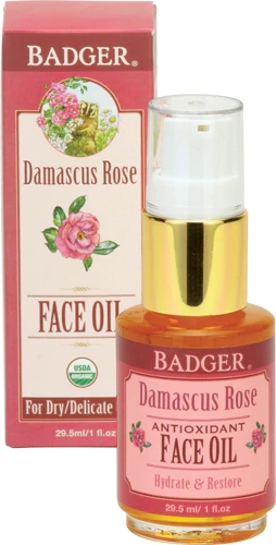 Óleo Facial Orgânico Badger Rosa Damascena 30ml - Hidratação e Nutrição Profunda