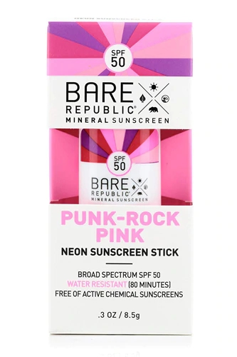Protetor Solar Mineral Stick SPF 50 Punk Rock Pink Bare Republic 8.5g - Proteção e Cor Vibrante