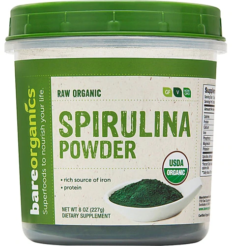 Pó de Spirulina Orgânico Cru BareOrganics - 227g | Superalimento Natural