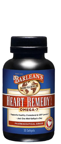 Barlean's Heart Remedy Ômega-7 - 30 Cápsulas Gelatinosas para Saúde Cardiovascular
