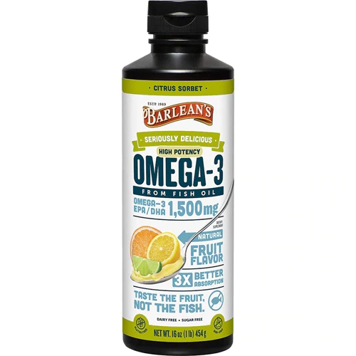 Óleo de Peixe Barlean's Omega-3 Alta Potência Sabor Sorbet de Citrinos 453g