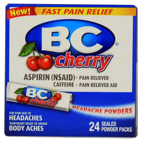 Pó para Dor de Cabeça BC Aspirin Cherry - 24 Pacotes com Alívio Rápido