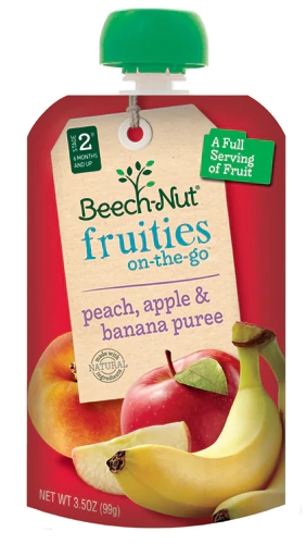 Beech-Nut Frutas On-The-Go Pêssego, Maçã, Banana - 12 Pacotes de 99g Cada - Alimento Infantil