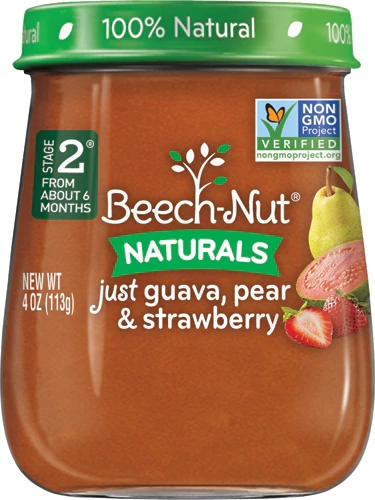 Purê Beech-Nut Naturals Etapa 2: Goiaba, Pera e Morango - 2720g (10 Unidades de 113g)