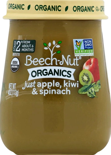 Purê Orgânico Beech-Nut Maçã, Kiwi e Espinafre - Etapa 2 - 113g por Pote - Pack com 10 Unidades
