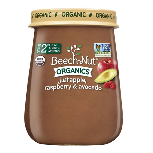 Purê Orgânico Beech-Nut Maçã, Framboesa e Abacate - Etapa 2 - 113g Cada / Pack de 10