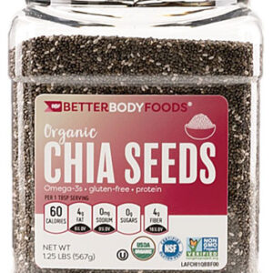 Sementes de Chia Orgânicas Better Body Foods - 567g - Rico em Fibras e Nutrientes