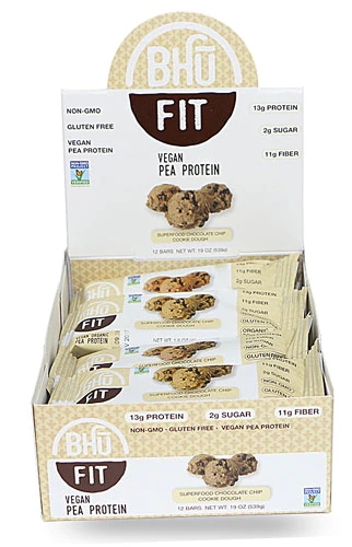 Barra de Proteína Vegana BHU Fit Orgânica Sabor Chocolate Chip Cookie Dough - 12 Barras (Aprox. 60g cada)