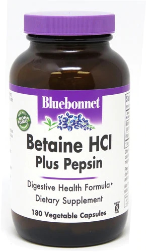 Bluebonnet Betaina HCl + Pepsina 180 Cápsulas - Saúde Digestiva