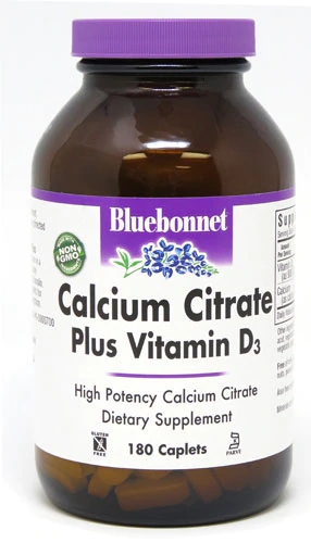 Bluebonnet Nutrition Cálcio Citrato com Vitamina D3 - 180 Caplets para Saúde Óssea