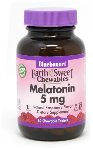 Bluebonnet Nutrition EarthSweet Melatonina Raspberry 5mg - 60 Comprimidos Mastigáveis