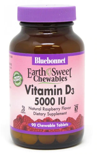 Bluebonnet Nutrition EarthSweet Vitamina D3 Natural Framboesa 5000 UI - 90 Comprimidos Mastigáveis