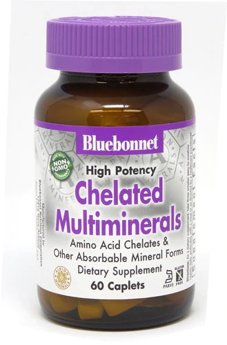 Bluebonnet Nutrition High Potency Multiminerais Quelados com Ferro 60 Caplets