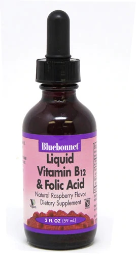 Bluebonnet Nutrition Vitamina B12 Líquida e Ácido Fólico Sabor Framboesa Natural - 60ml