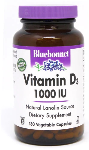 Bluebonnet Nutrition Vitamina D3 1000 UI - 180 Cápsulas Vegetais