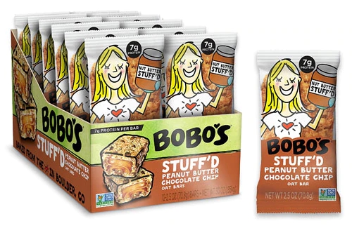 Barras de Aveia BoBo's Stuff'd Sabor Manteiga de Amendoim com Gotas de Chocolate - 12 Unidades (aprox. 564g)