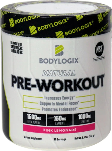 Bodylogix Natural Pre-Workout Pink Lemonade - 30 Doses - Energia e Foco