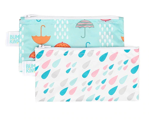 Bolsas Reutilizáveis para Lanches Bumkins - Kit com 2 Unidades - Estampa Chuva e Guarda-Chuva