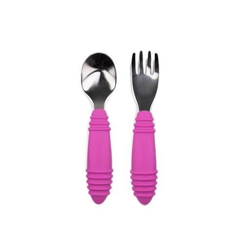 Kit 2 Utensílios para Bebê Bumkins Colher e Garfo Fuchsia - 1 Conjunto