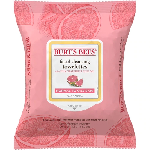 Lenços de Limpeza Facial Burt's Bees Grapefruit Rosa - Pele Normal a Oleosa - 30 Lenços
