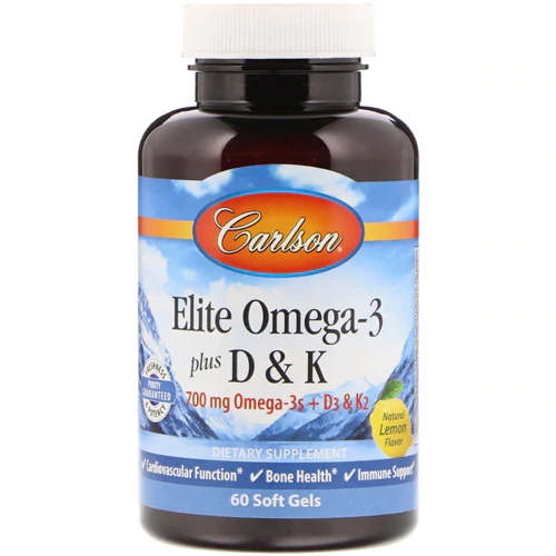 Carlson Elite Omega-3 D & K Sabor Limão Natural - 60 Cápsulas Gelatinosas