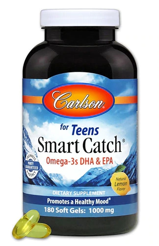 Óleo de Peixe Carlson for Teen's Smart Catch Limão 1000 mg - 180 Softgels