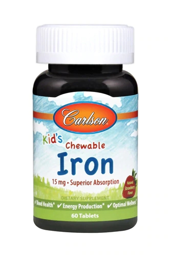 Ferro Quelato Mastigável Sabor Morango Natural Carlson Kid's - 15mg - 60 Comprimidos