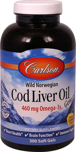 Óleo de Fígado de Bacalhau Norueguês Carlson 460mg - 300 Cápsulas Softgel Sabor Limão Natural