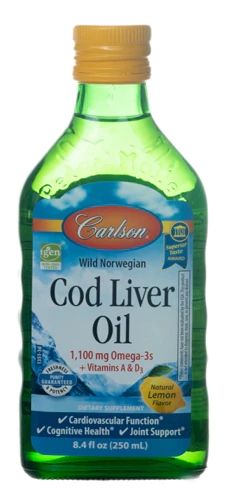 Óleo de Fígado de Bacalhau Norueguês Carlson Sabor Limão - 248ml