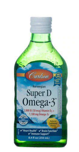 Carlson Super D Omega-3™ Limão 250ml - Óleo de Fígado de Bacalhau Rico em DHA e EPA