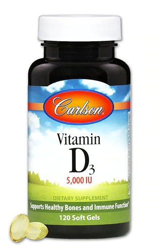 Vitamina D3 Carlson 5000 UI - 120 Cápsulas Gelatinosas - Saúde Óssea e Imunidade