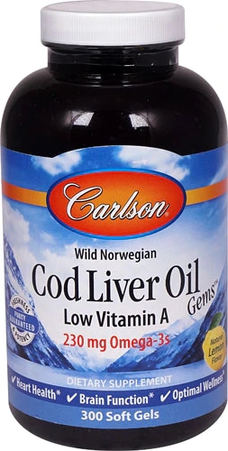 Carlson Wild Norwegian Cod Liver Oil Óleo de Fígado de Bacalhau Natural Limão 300 Cápsulas Softgels