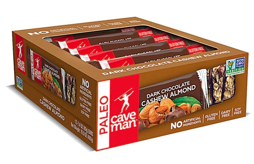Caveman Foods Nutrition Bars Gluten Free Paleo Dark Chocolate Cashew Almond -- 12 Bars