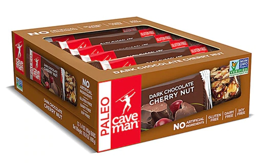 Caveman Foods Barra de Chocolate Amargo com Cereja e Castanha - Sem Glúten e Paleo (12 Barras)