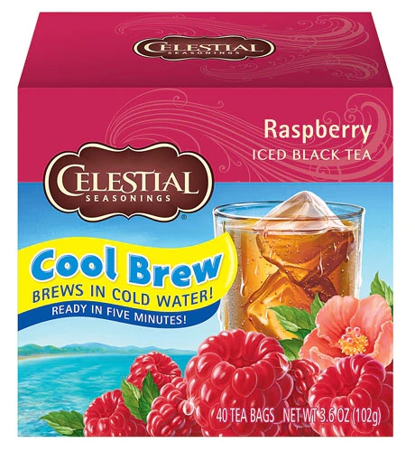 Chá Preto Gelado Celestial Seasonings Cool Brew Framboesa 40 Sachês Refrescante