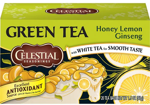 Chá Verde Celestial Seasonings com Chá Branco, Limão, Mel e Ginseng - 20 Sachês (27g)