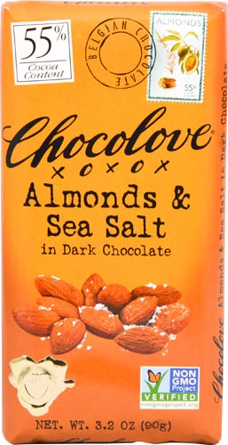 Chocolove Chocolate Amargo com Amêndoas e Sal Marinho 91g - Delícia Premium