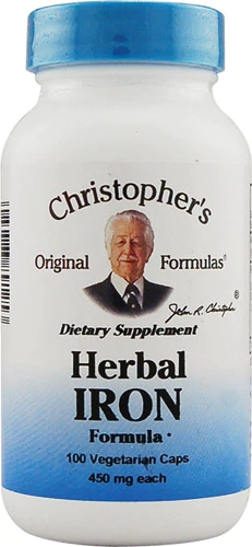 Christopher's Herbal Iron Formula 450mg - 100 Cápsulas Vegetarianas