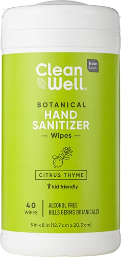 Lenços Umedecidos Antissépticos CleanWell Botanical Citrus Thyme - 40 Unidades