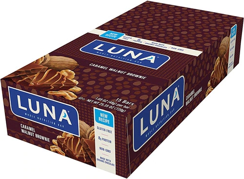 Clif LUNA Whole Nutrition Bar Sabor Caramelo com Nozes e Brownie - Caixa com 15 Barras Energéticas (Aprox. 60g cada)